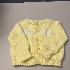 Baby Cardigan/Sweater Yellow & White 6-9 Months Hand Knit W/ Buttons No Stains